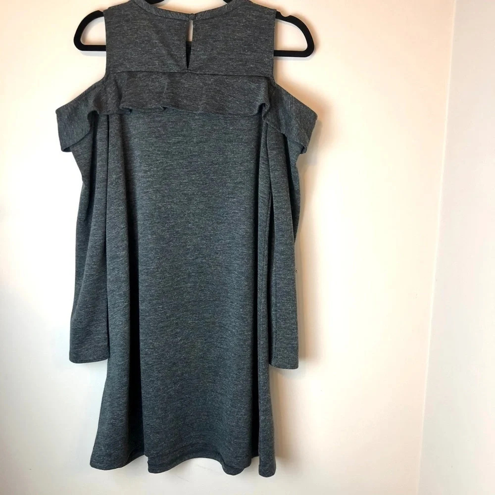 LOFT | Cold Shoulder Ruffle Sweatshirt Dress Gray - Picture 5 of 5